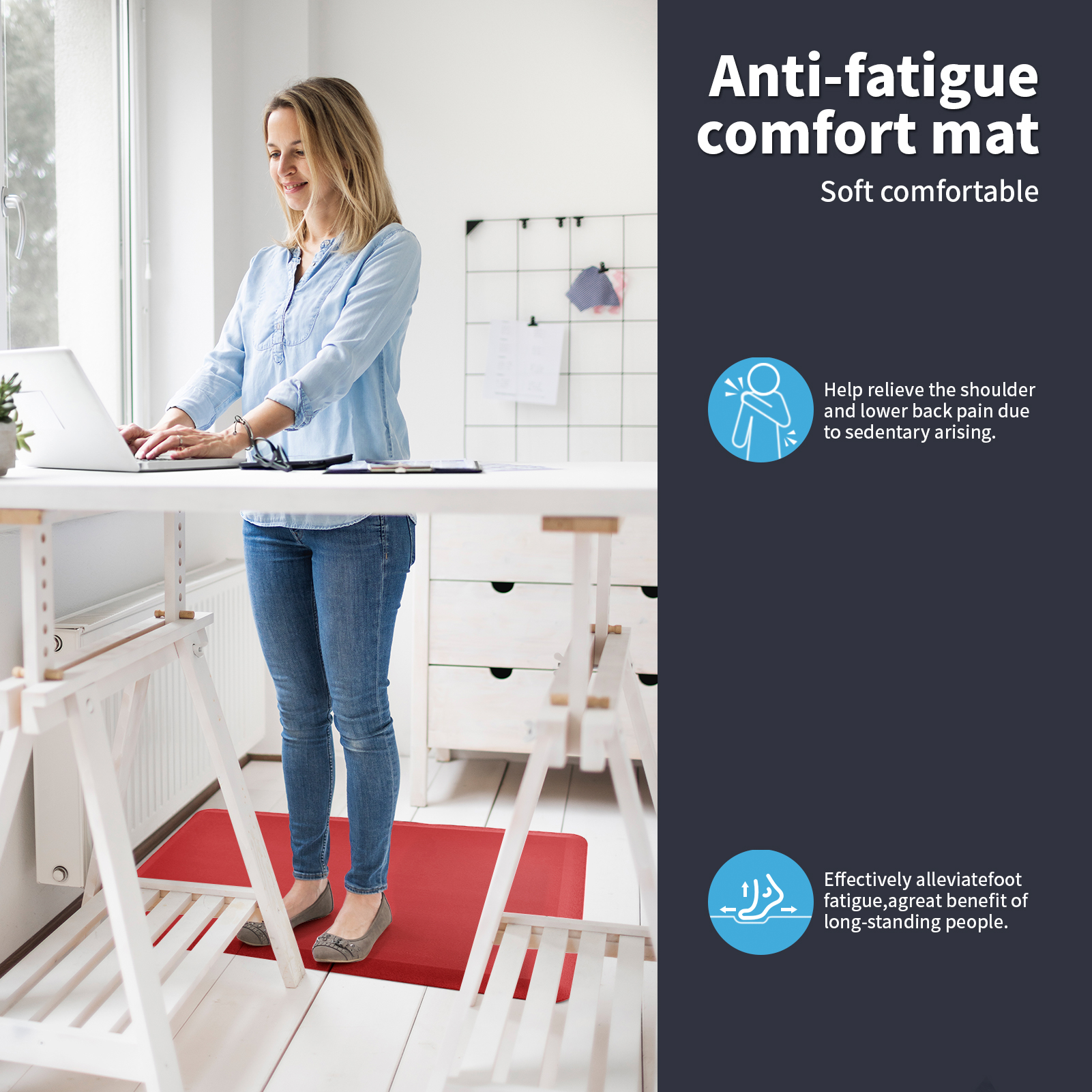 Anti Fatigue Mat Cushioned Kitchen Non Slip Foam Comfort For Standing Desk  1/2