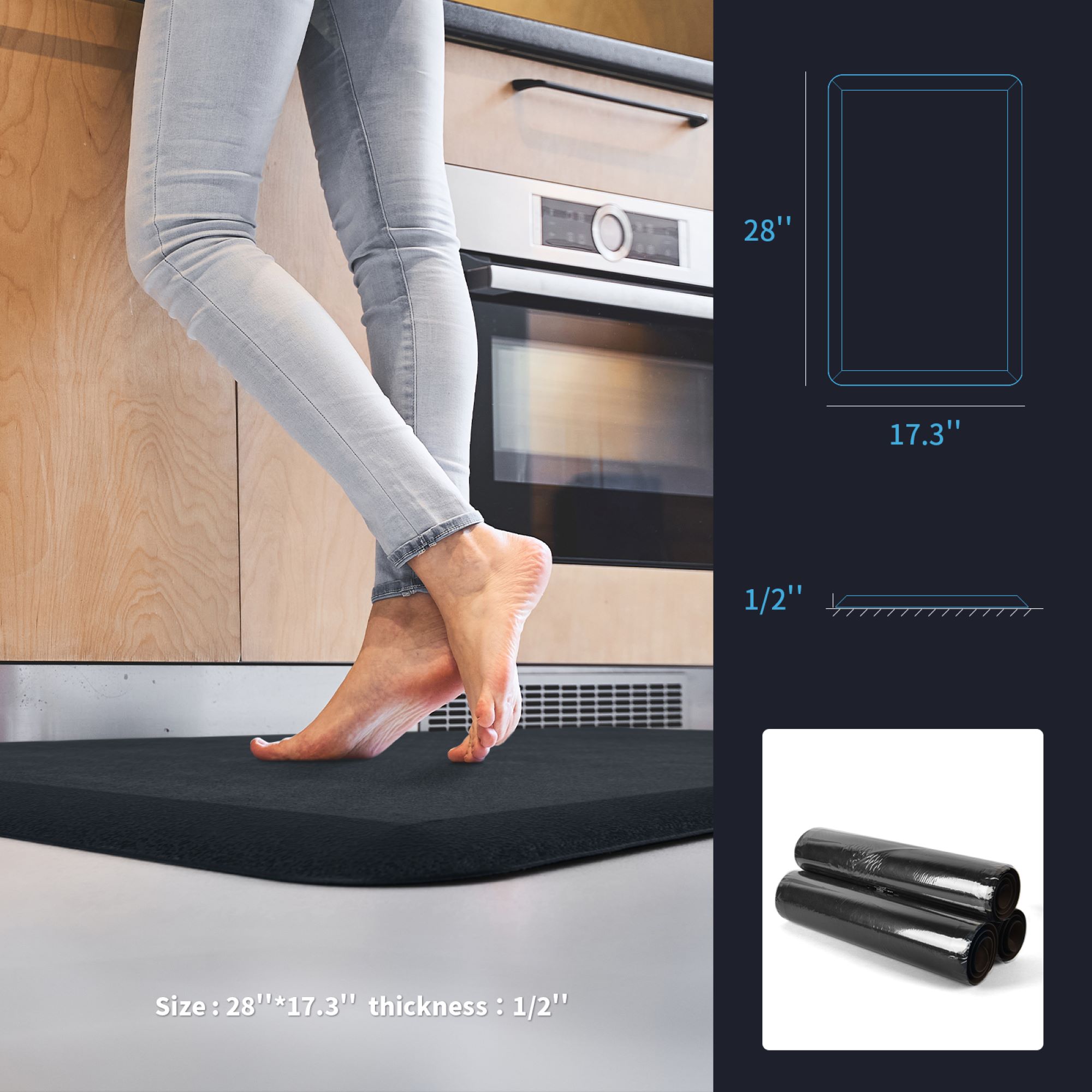 Art3d Anti Fatigue Mat - 1/2 Inch Cushioned Kitchen Mats - Non Slip Foam  Comfort Cushion for Standing Desk, Office or Garage Floor (17.3x28, Dark