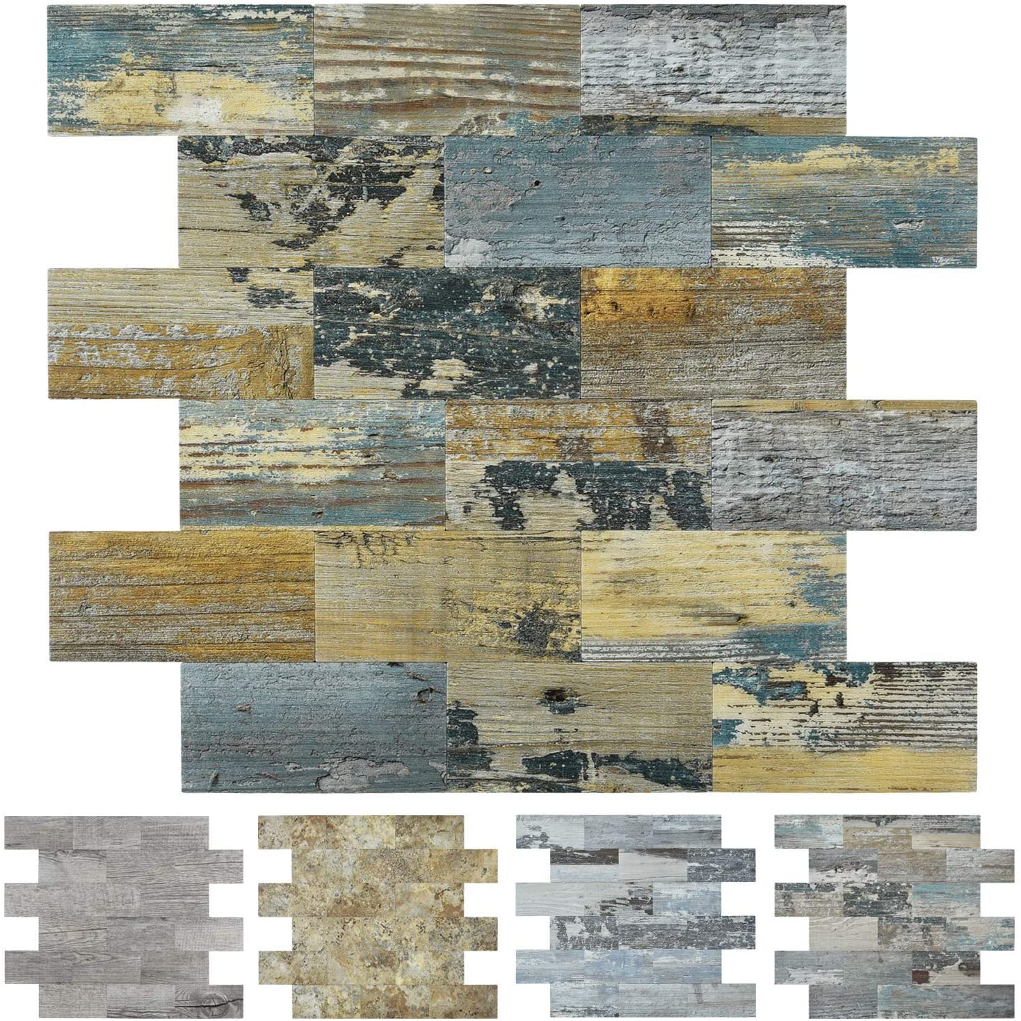 A16513 -  10 Sheets Peel and Stick Distressed Rustic Wood Panel, 13.5x11.4inches Each Tile