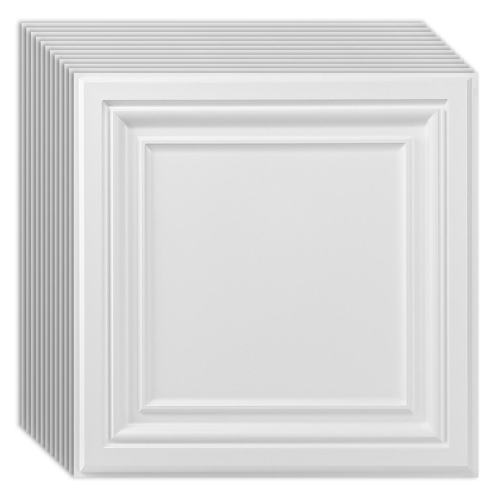 A10905P12 -Decorative Ceiling Tile 2x2 Glue up, Lay in Ceiling Tile 24x24 Pack of 12pcs Spanish in Matt White