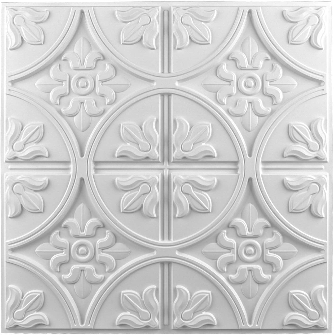 Art3d Decorative Drop Ceiling Tile 2x2 Pack of 12pcs, Glue up Ceiling Panel Square Relief in Matt White