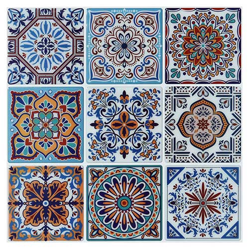 A17063 - 10 Sheets Peel and Stick Backsplash Tile for Kitchen Colorful Talavera Mexican Tile