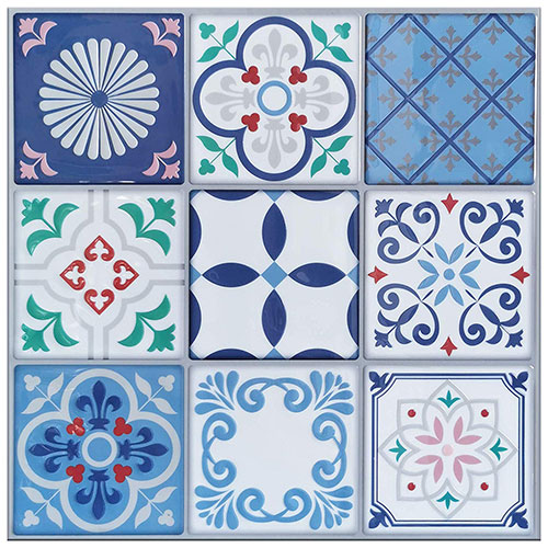 Poromoro Spanish Portuguese Azulejo Style Backsplash Peel and Stick Tile Stickers Set of 30 pcs 30_7.9_I 